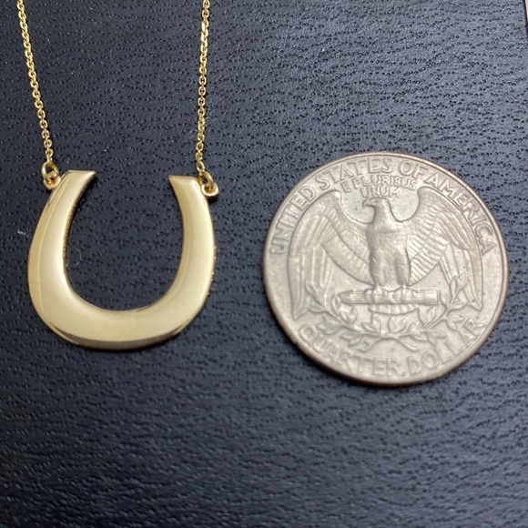 14k Solid Gold Open Horseshoe Horse Shoe Lucky Pendant Necklace - Picture 3 of 7